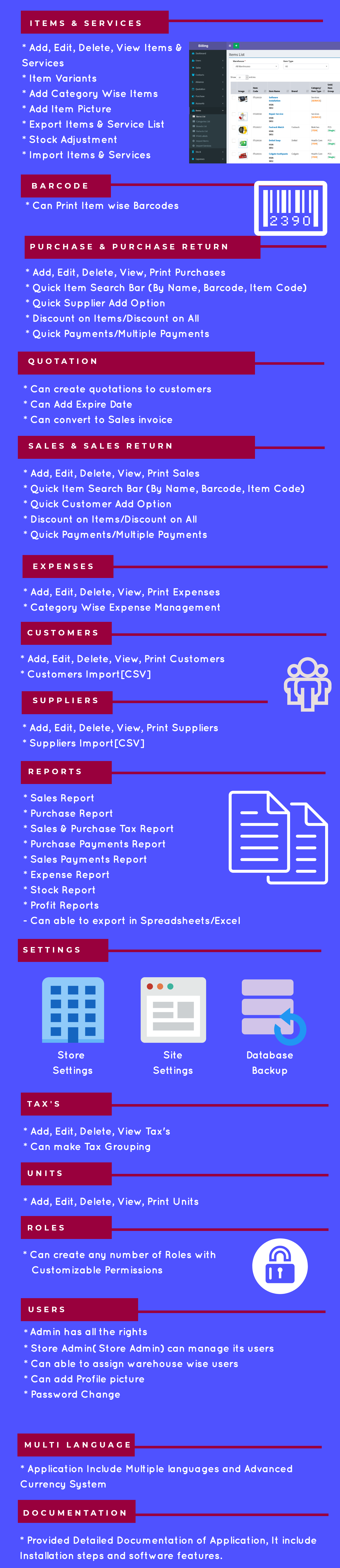 Billing - Advanced POS, Inventory, Accounting, Warehouse, Multi Users, GST Ready - Feature showcase 2