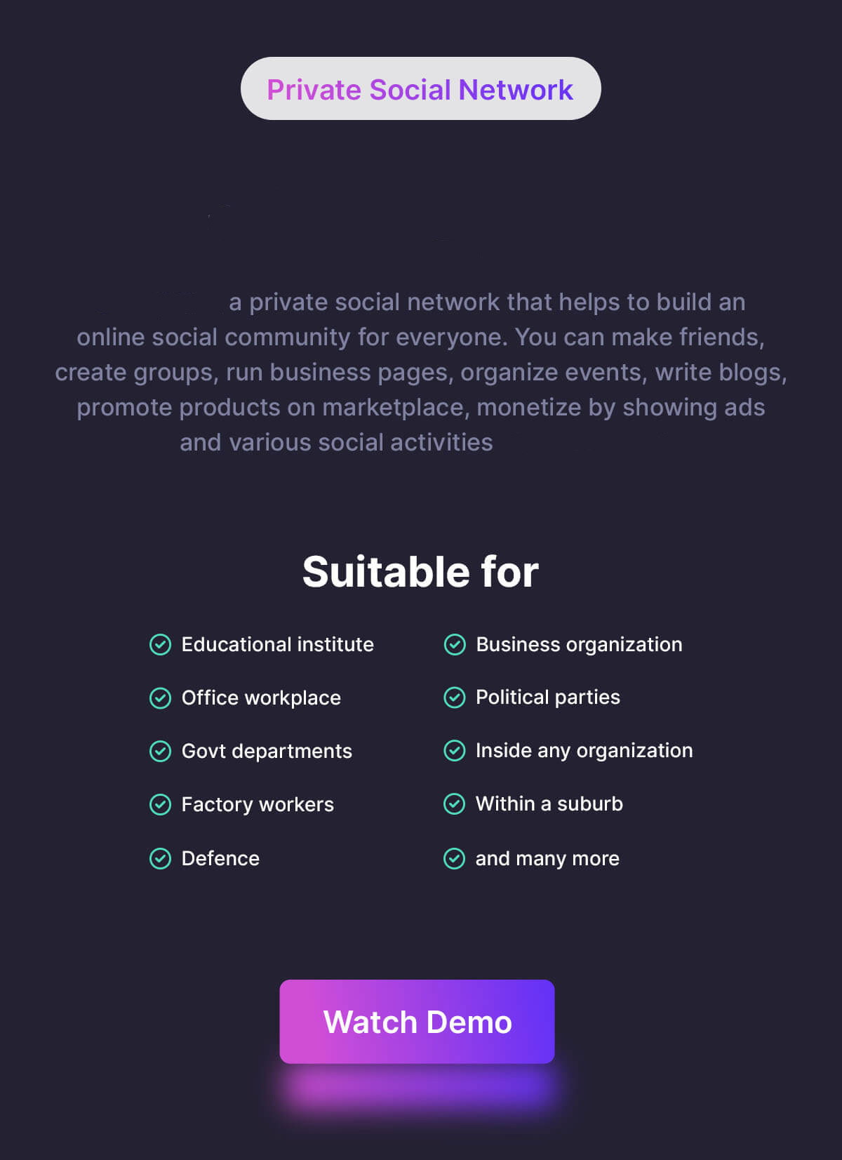 Social Pavilion - Private Social Network - Feature showcase 1